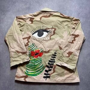 Military Surplus Custom Hand Painted Eye Camo Jacket Womens Medium Short Tan